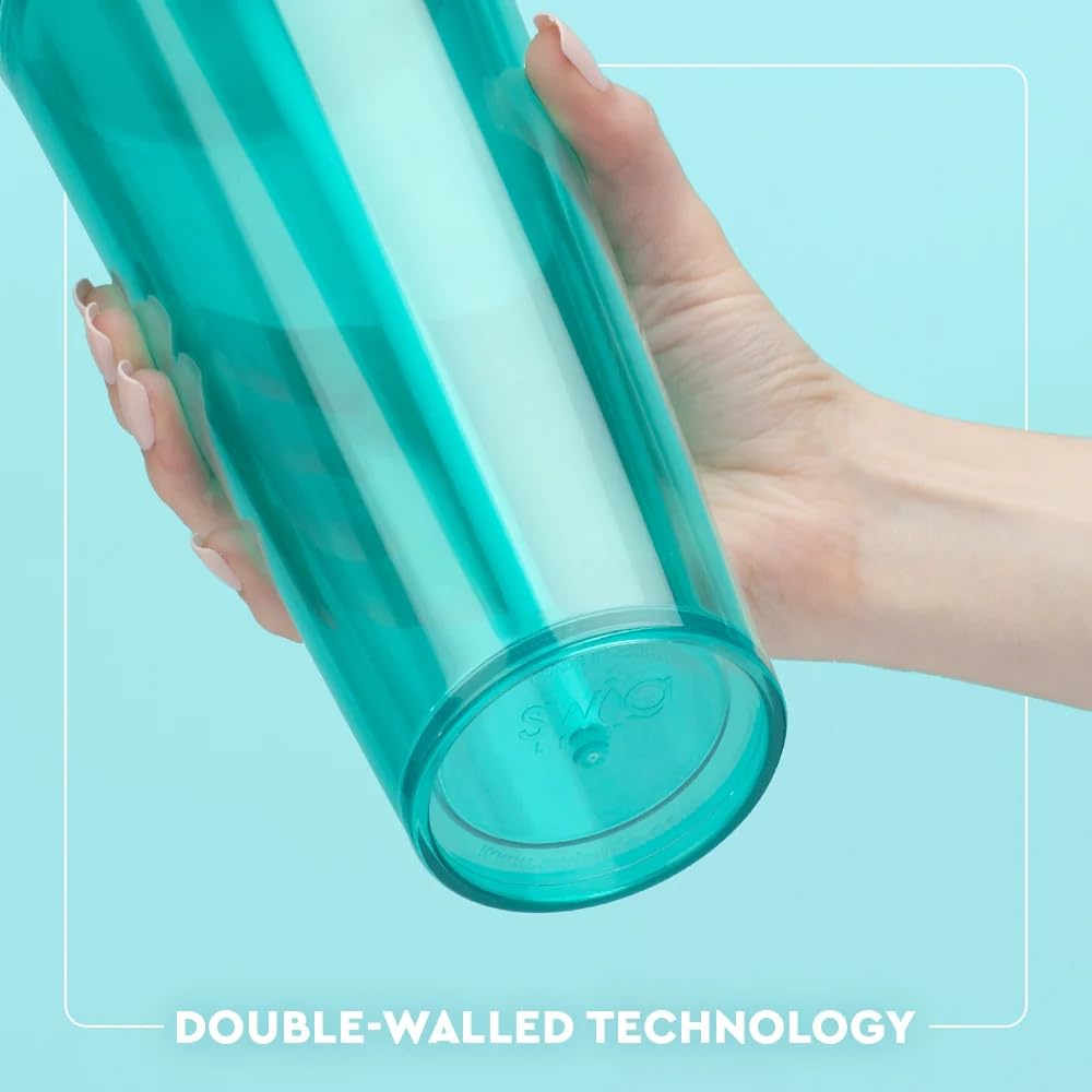 Swig Life 24oz tumbler with reusable straw supports comfortable sipping.