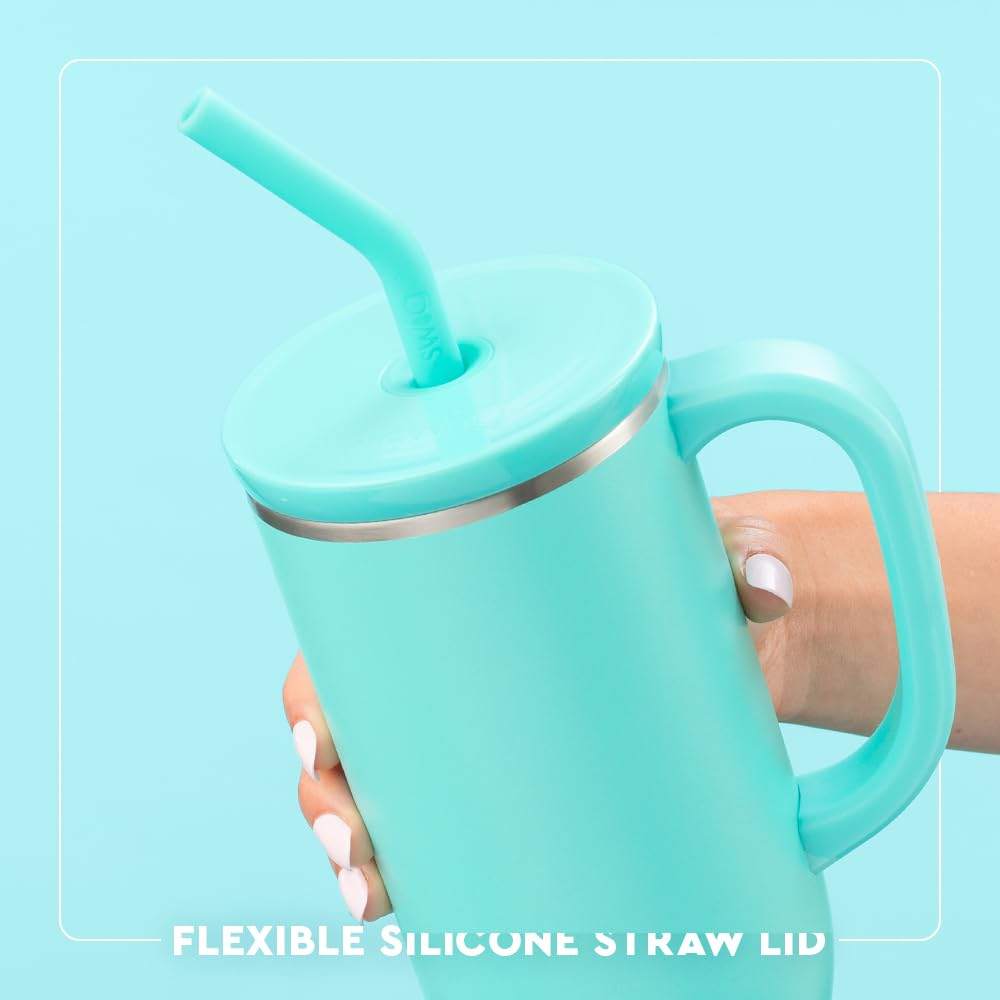 Includes straw and silicone coaster base to prevent slips.