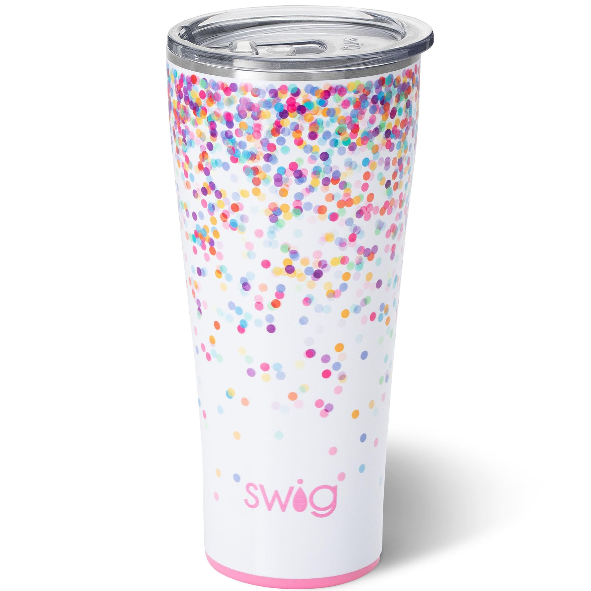 Swig Life 32oz tumbler with lid keeps drinks secure on the go.