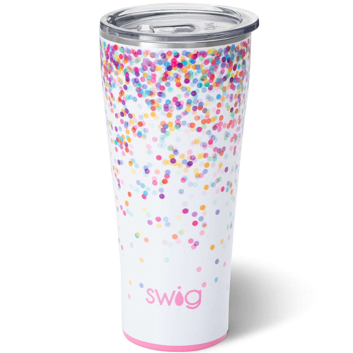 Swig Life 32oz tumbler with lid keeps drinks secure on the go.