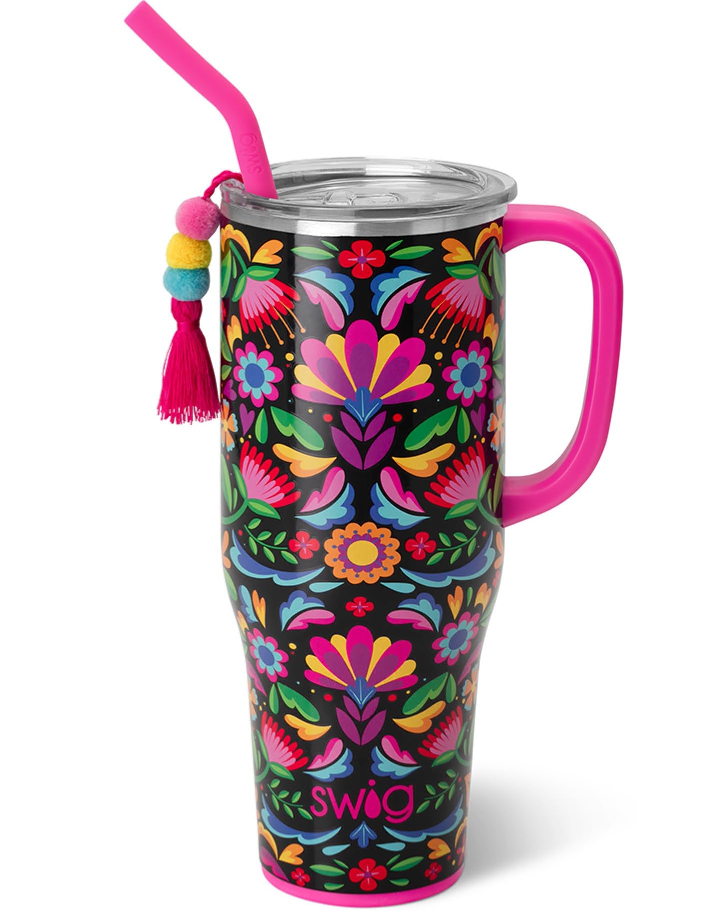 Swig Life 40oz Mega Mug handle closeup showing a comfortable grip for on-the-go hydration