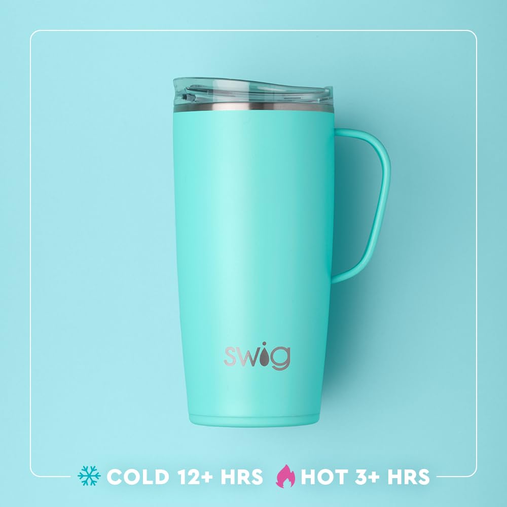 Swig Life holiday-themed cup with built-in coaster base helps prevent slips during travel.