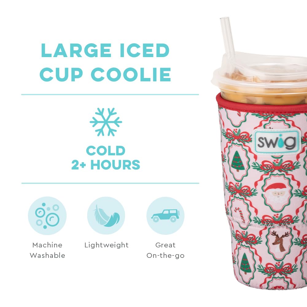 Swig Life Iced Cup Coolie Christmas Cameos design adds festive flair.