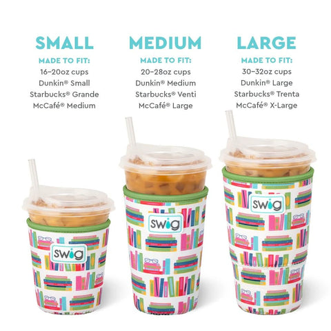Swig Life Large Iced Cup Coolie on a picnic table; fits 30-32oz cups.