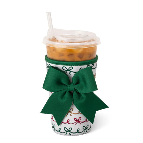 Swig Life iced cup coolie with handle and Christmas Bows keeps drinks secure on the go