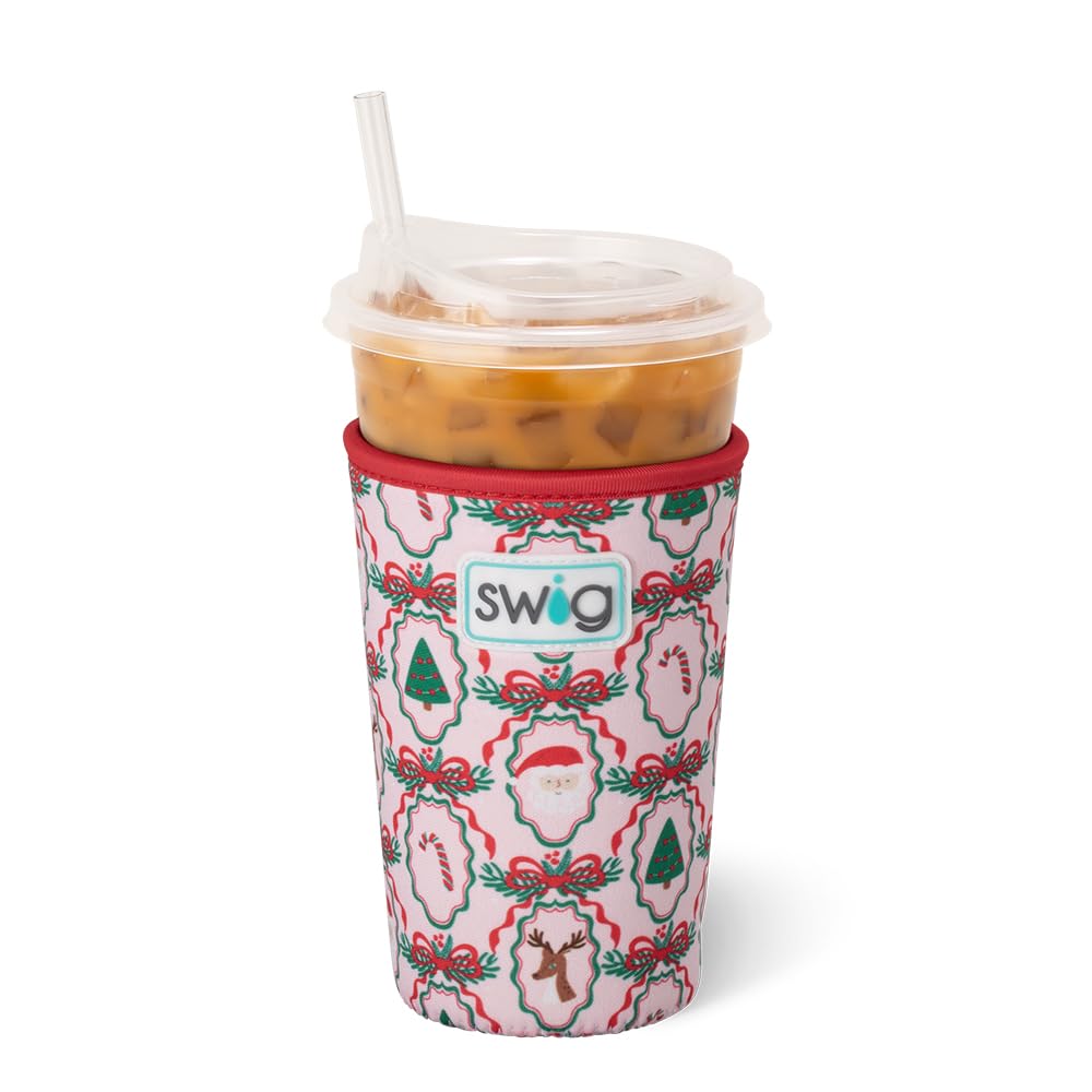 Swig Life iced cup coolie handle closeup keeps hands dry and secure.