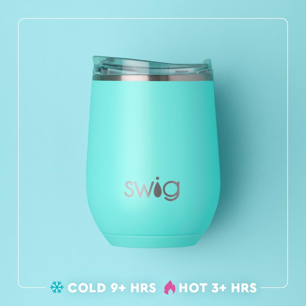 Swig Life spill resistant slider lid enables easy sipping on the go.