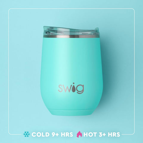 Swig Life spill resistant slider lid enables easy sipping on the go.