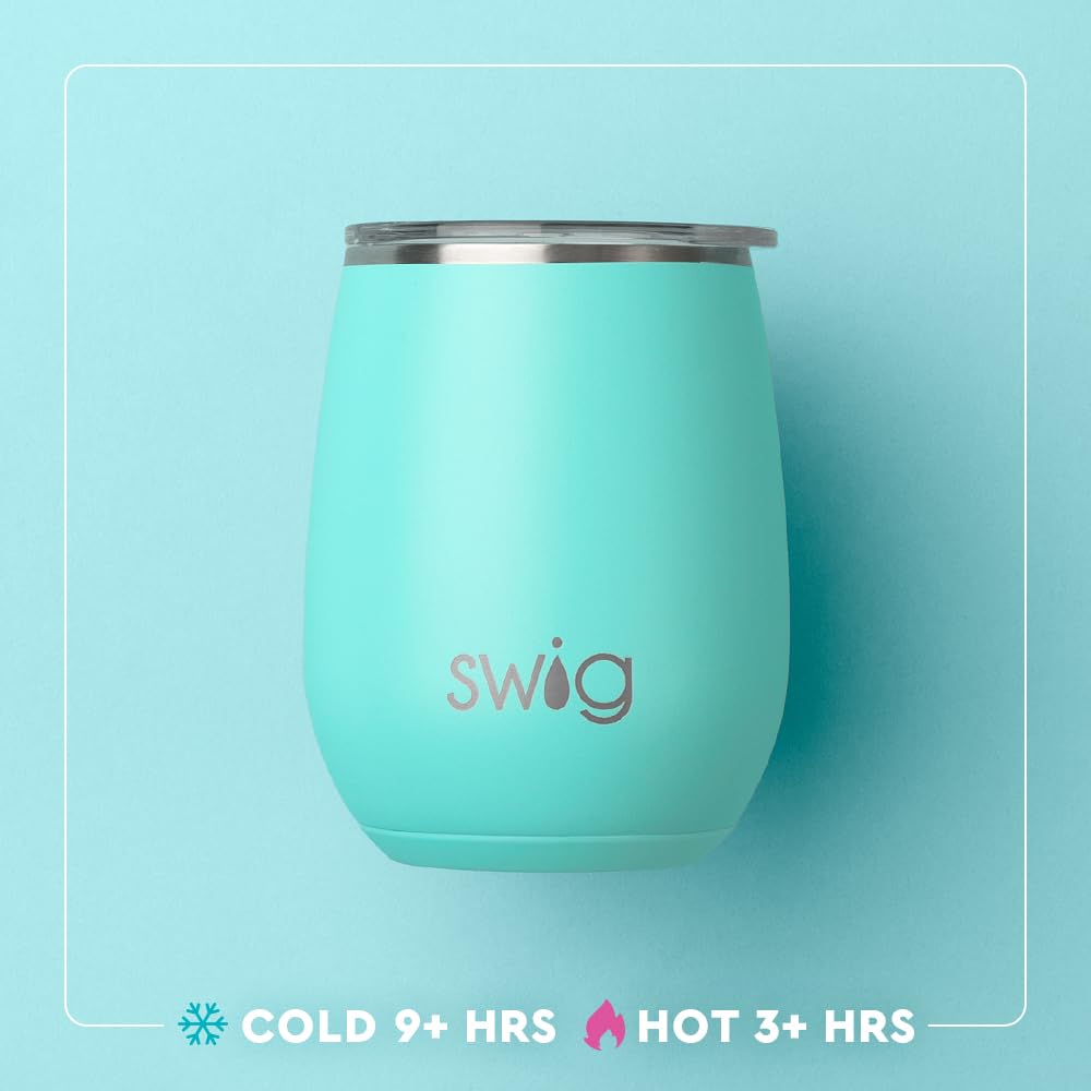 Swig Life travel wine tumbler shows coaster base to prevent slips and drips