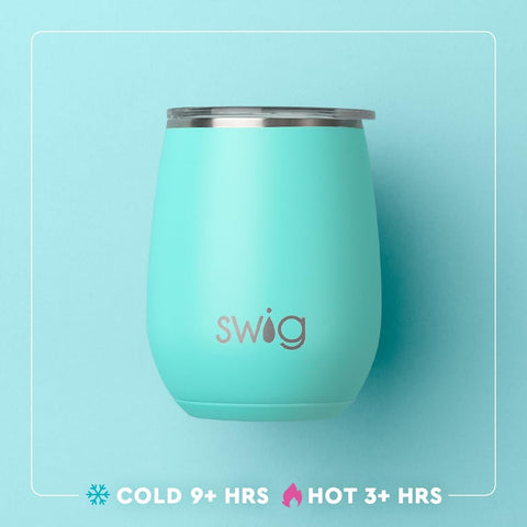 Swig Life travel wine tumbler shows coaster base to prevent slips and drips