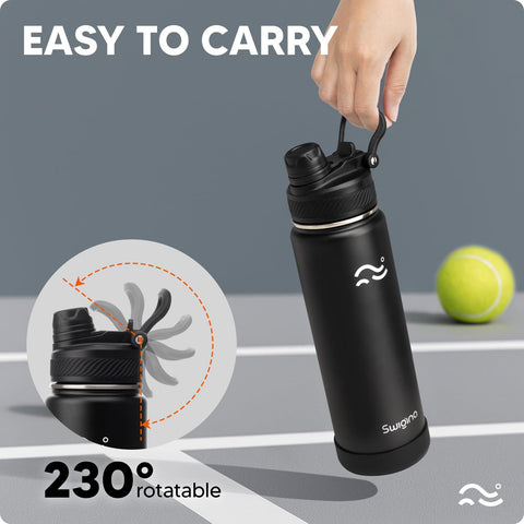 Swigina bottle with leakproof carabiner lid for secure transport