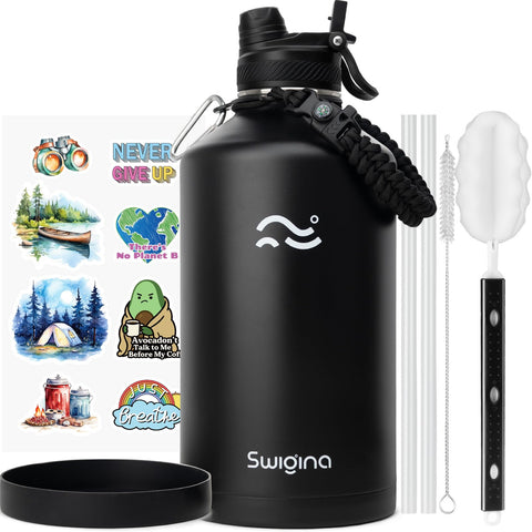Swigina bottle with 2-in-1 lid for straw sipping and wide-mouth drinks on the go