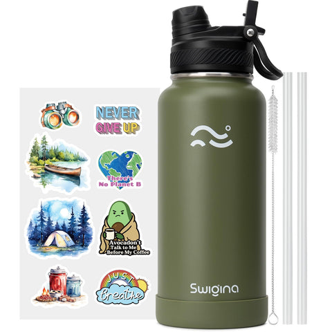 Swigina 32 oz bottle with 2-in-1 lid and straw for on-the-go sipping.