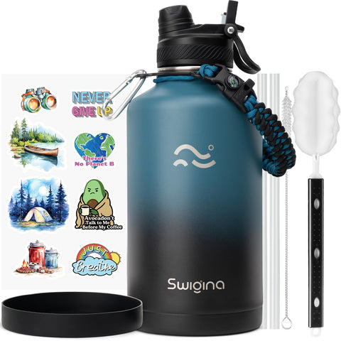 Swigina 64oz insulated bottle demonstrating generous capacity for day-long hydration.