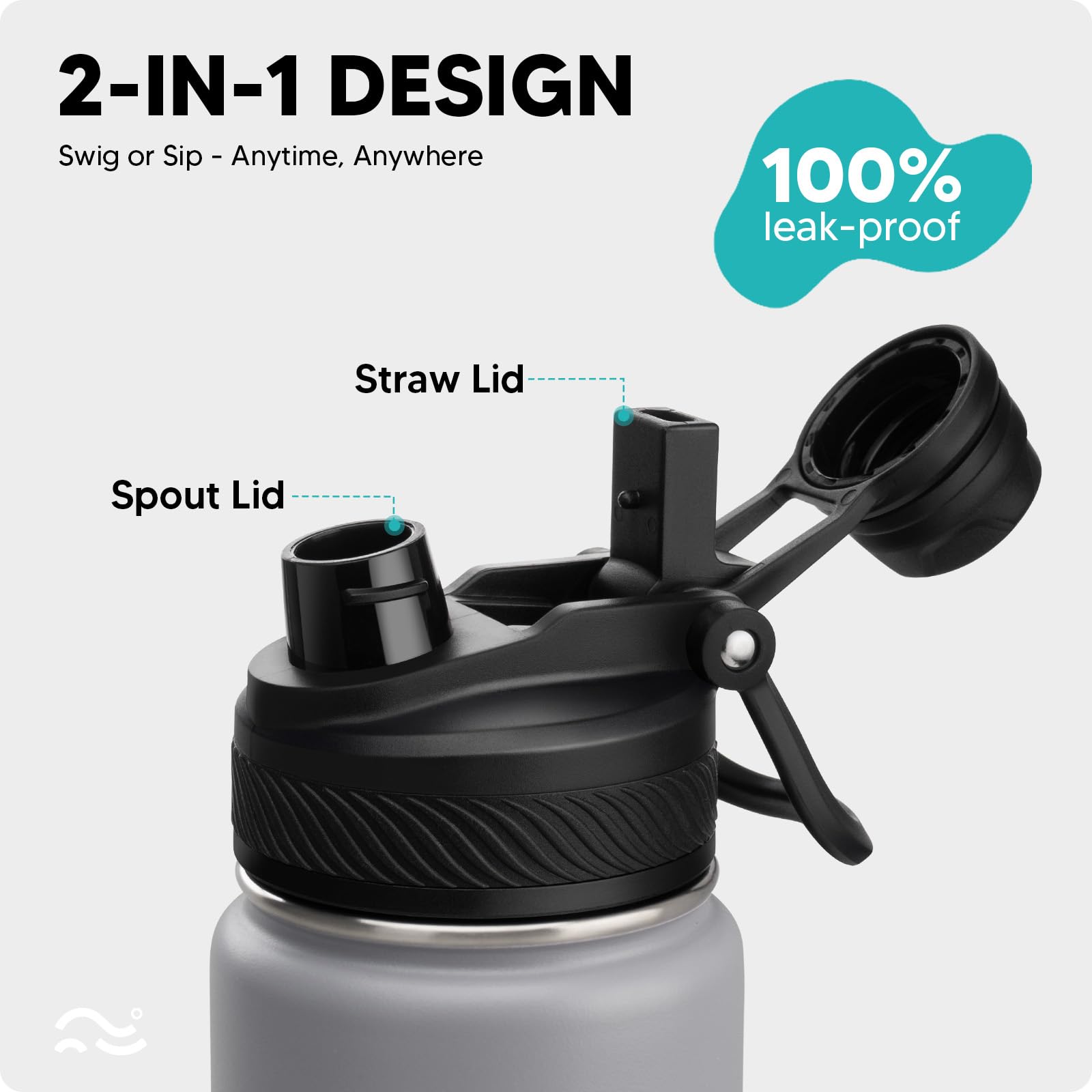 Swigina bottle with silicone armor protects against drops and provides a secure grip.