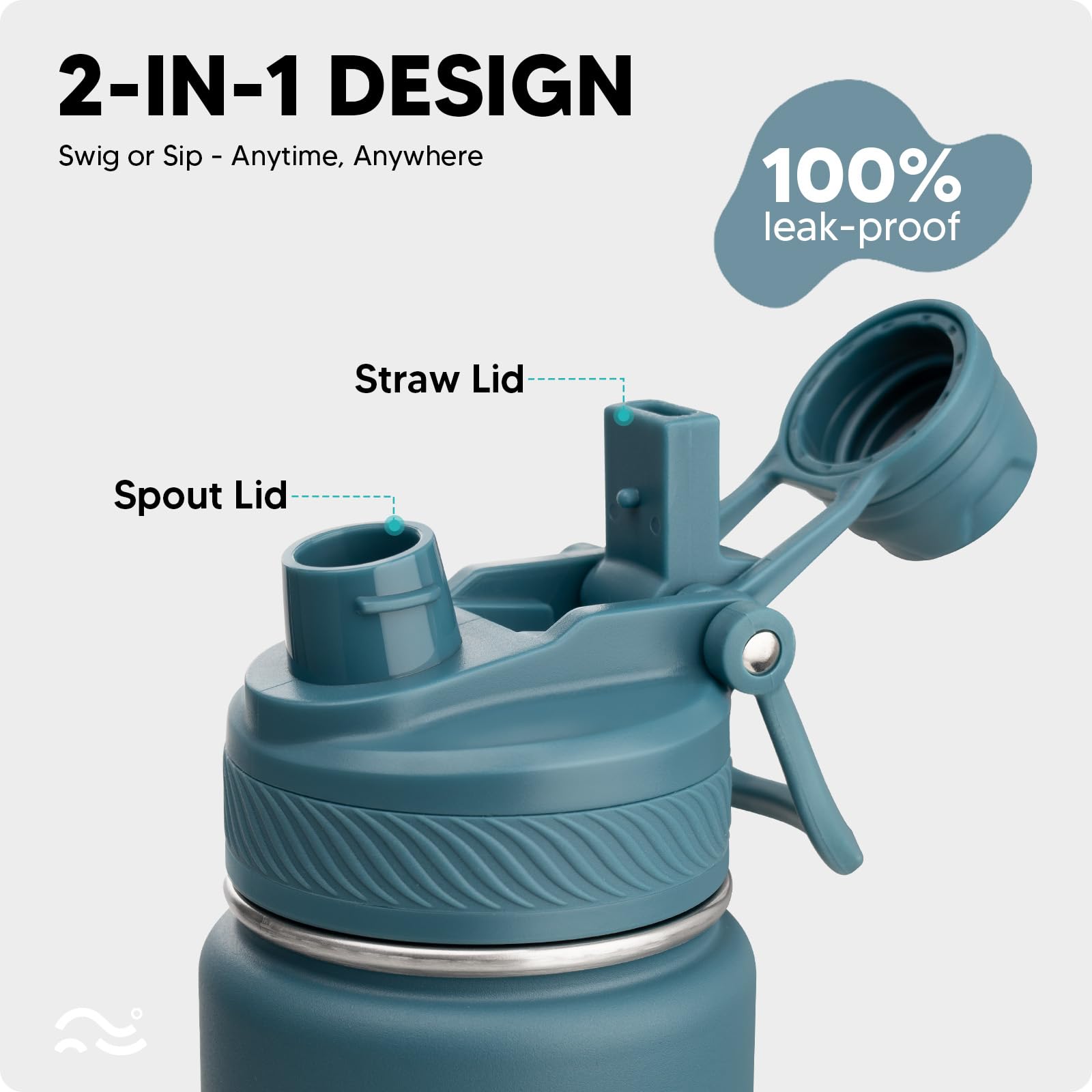 Swigina bottle with silicone boot for drop protection and grip.