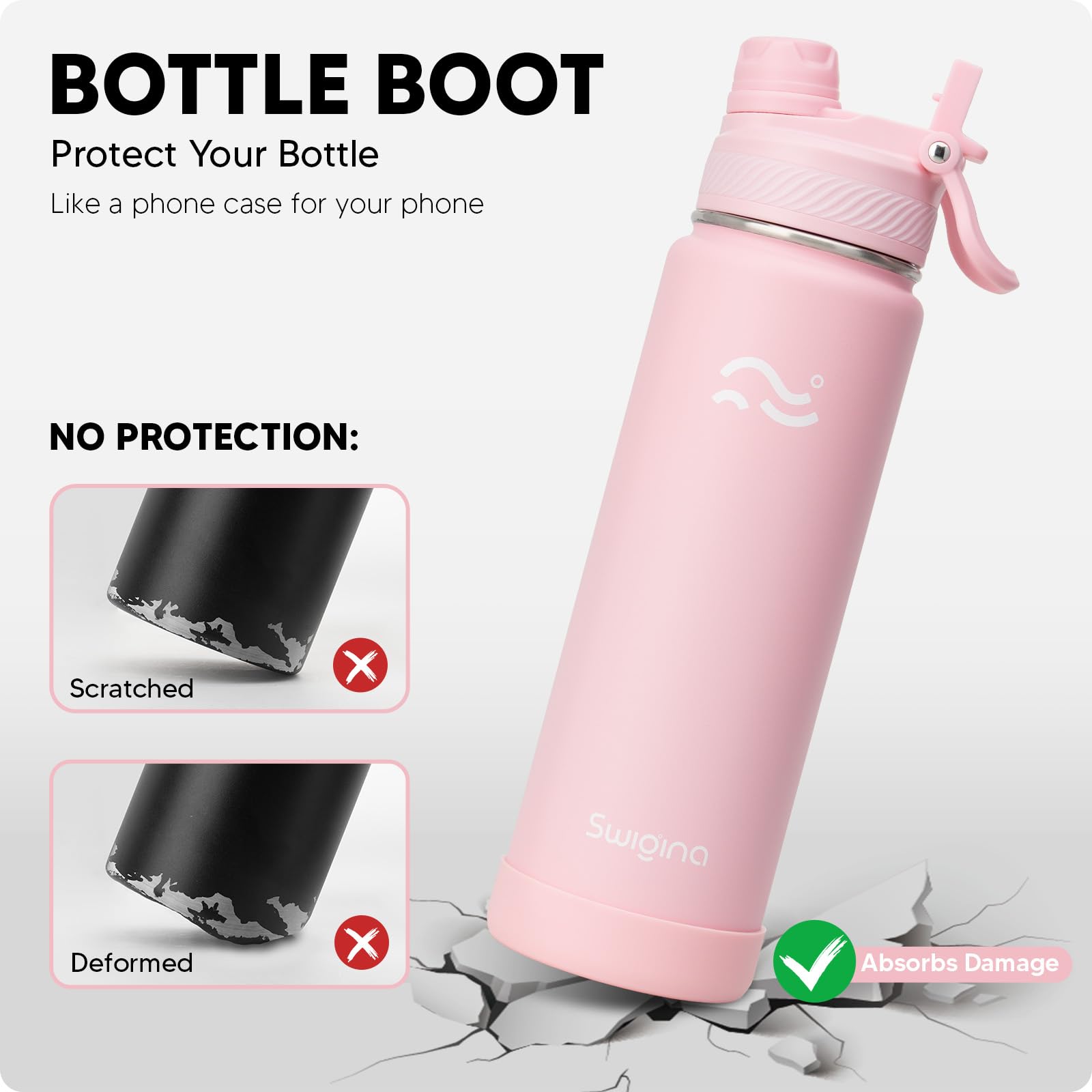 Swigina bottle with waterproof stickers for residue-free customization.