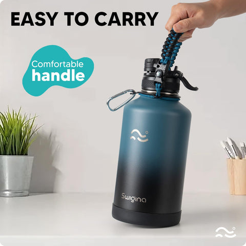 Swigina bottle with non-slip grip, ideal for gym, commute, or hiking.