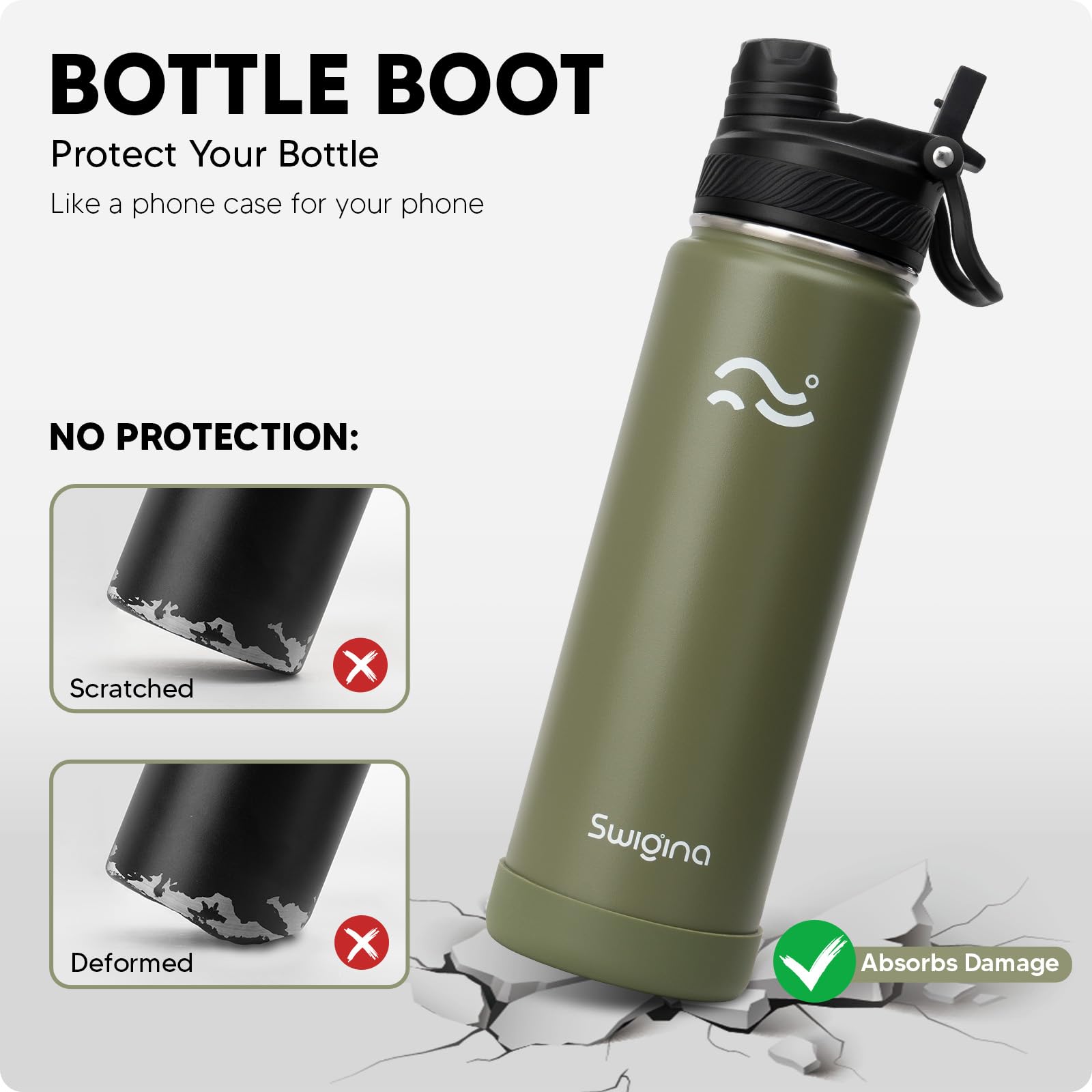Swigina silicone armor bottle with protective sleeve and grip