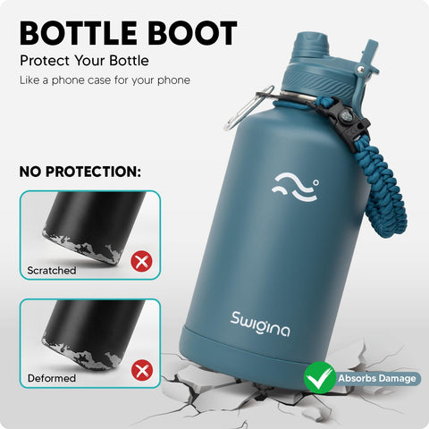Swigina silicone armour sleeve protecting the bottle and improving grip.