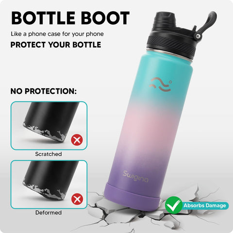 Swigina bottle wearing silicone boot for added protection and grip.