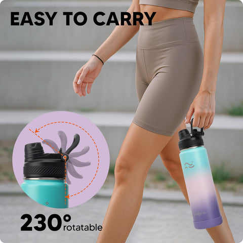 Swigina bottle with waterproof stickers that remove cleanly.