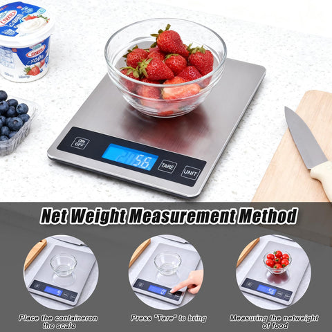 Swihorab rechargeable kitchen scale via USB for uninterrupted use.