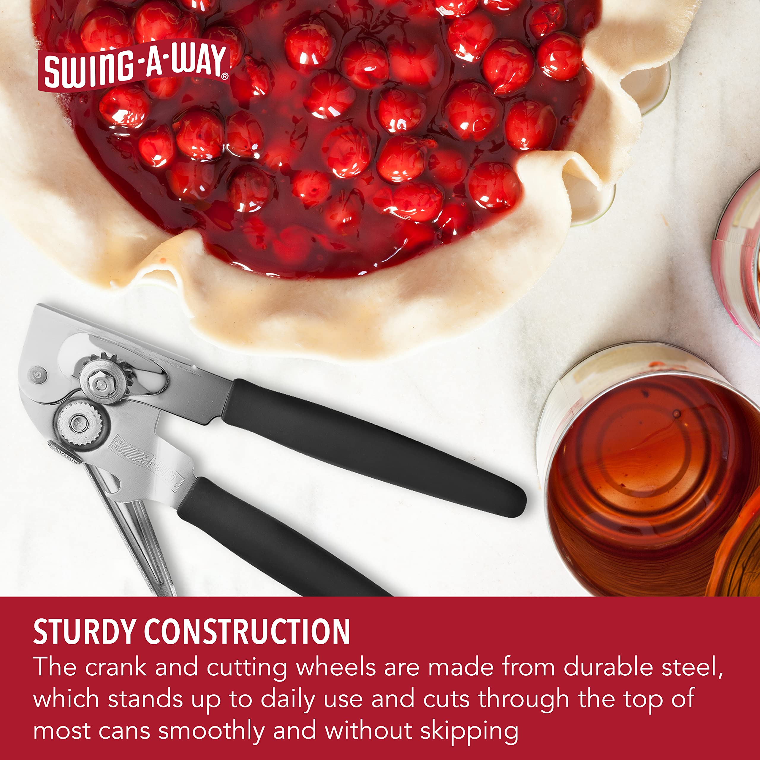 Swing-A-Way built-in bottle opener adds two-tools-in-one convenience.