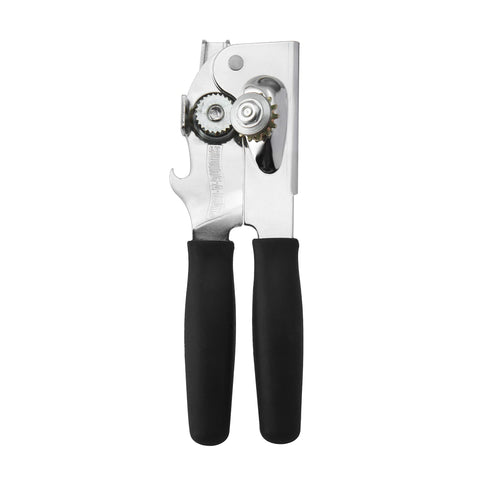 Swing-A-Way Comfort Grip Can Opener shows ergonomic hand grip for easier use.