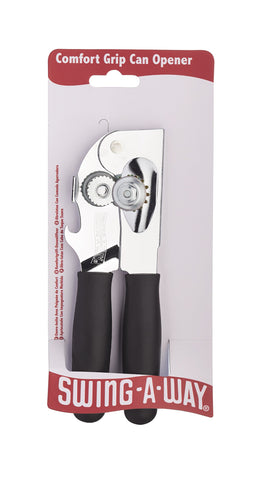 Swing-A-Way can opener in action cutting through a can with the black design visible