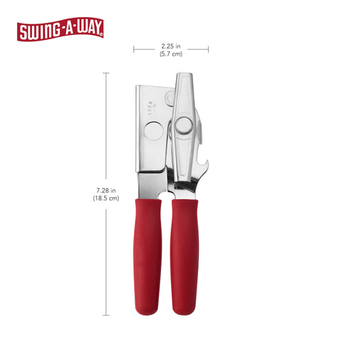 Swing-A-Way opener shows steel construction for durable daily kitchen tasks.