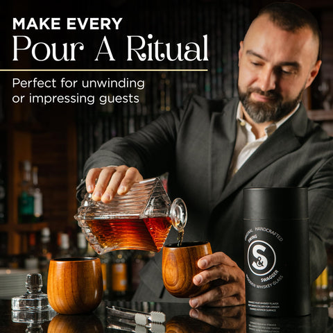 Swing & Swagger set with chilling balls, close-up, helps keep bourbon cooler longer.