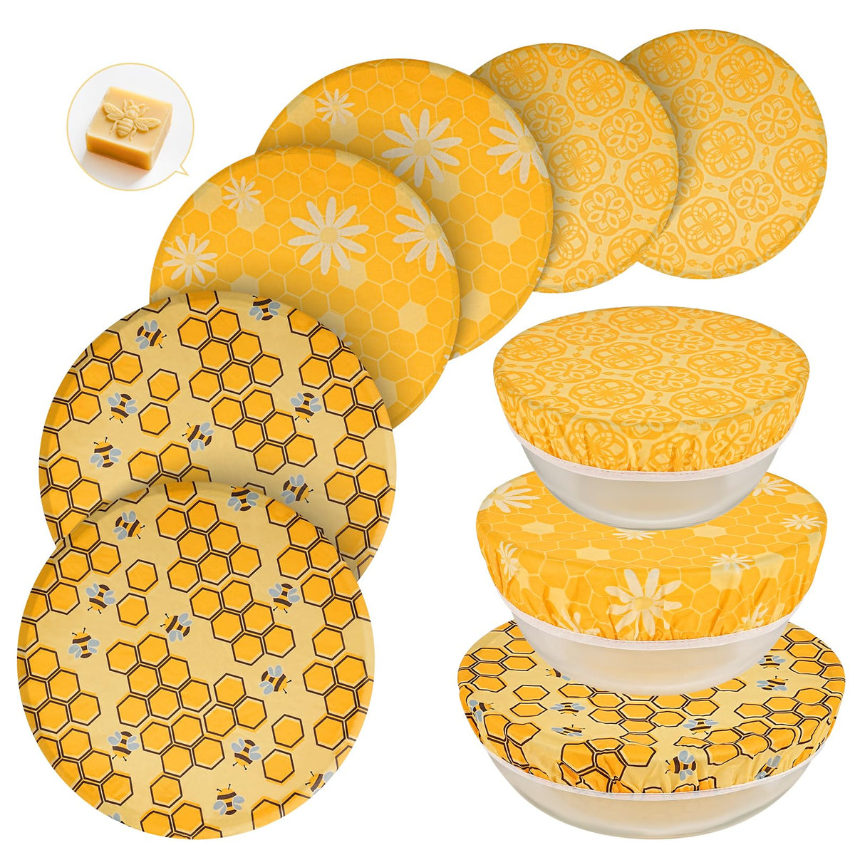 Swiscena beeswax bowl cover 8in pattern A showing breathable wrap for dough proofing