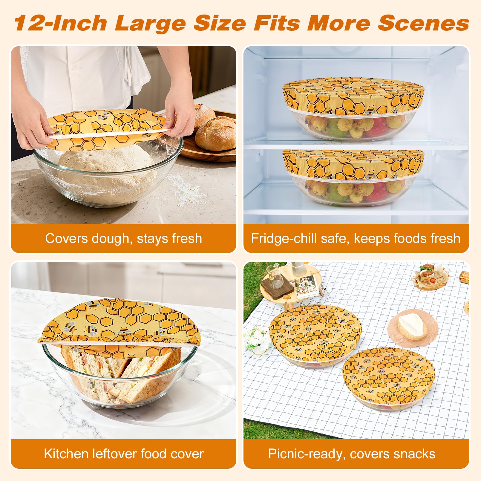 Swiscena reusable bowl cover for fridge and outdoor use.
