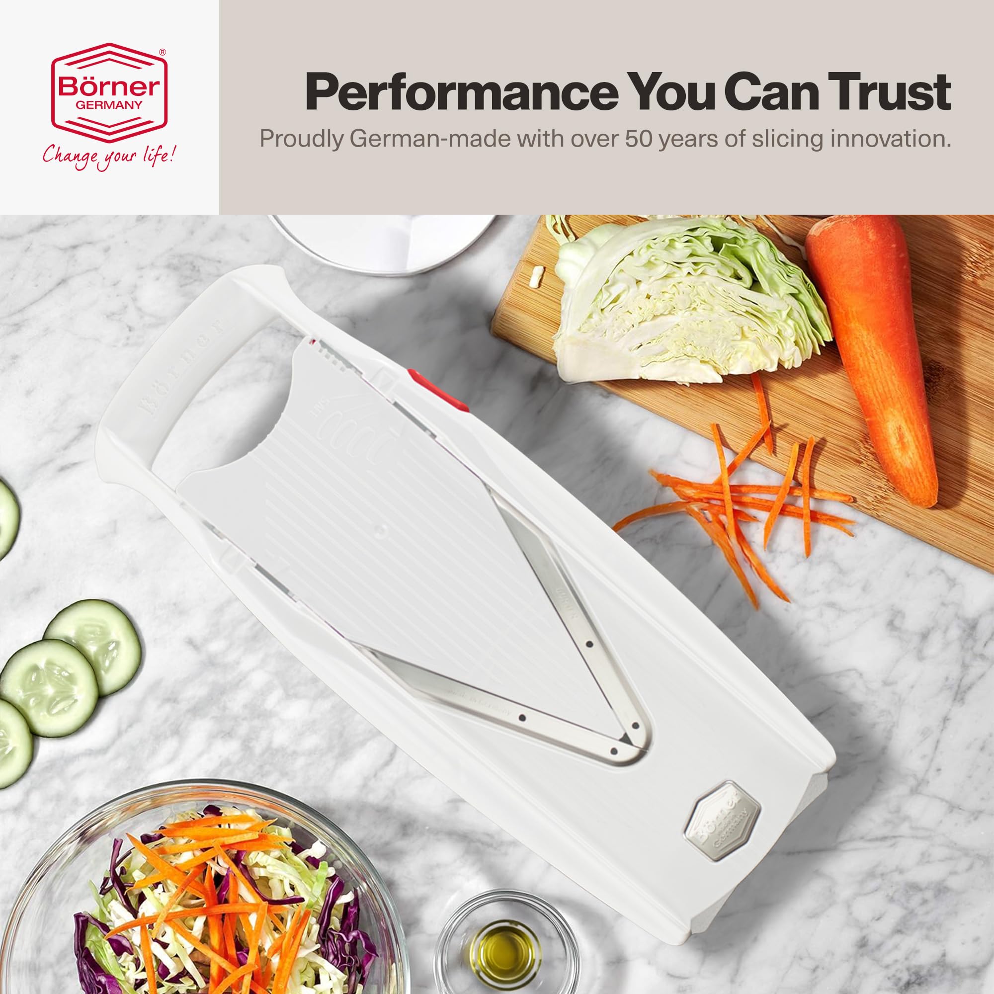 Compact storage and blade safety on Swissmar Börner VPower V-Slicer