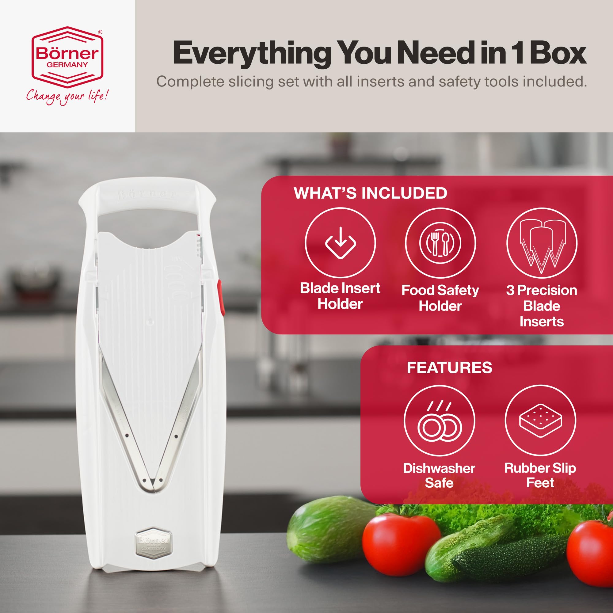 Swissmar Börner VPower V-Slicer insert panel with 7mm and 3.5mm blades for versatile cuts