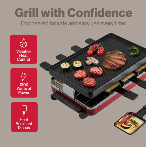 Swissmar Classic 8-person grill with reversible plate for versatile cooking.