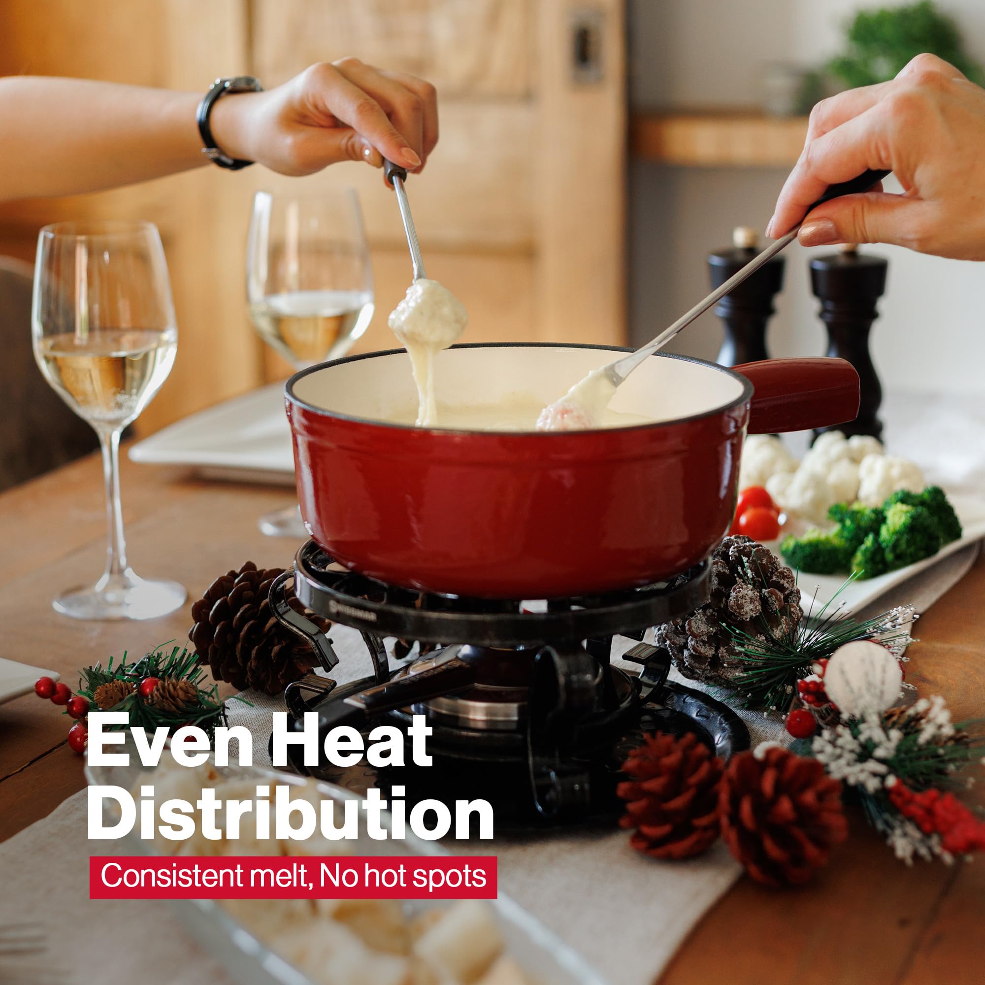 Swissmar Lugano fondue burner ensures steady flame for extended dipping