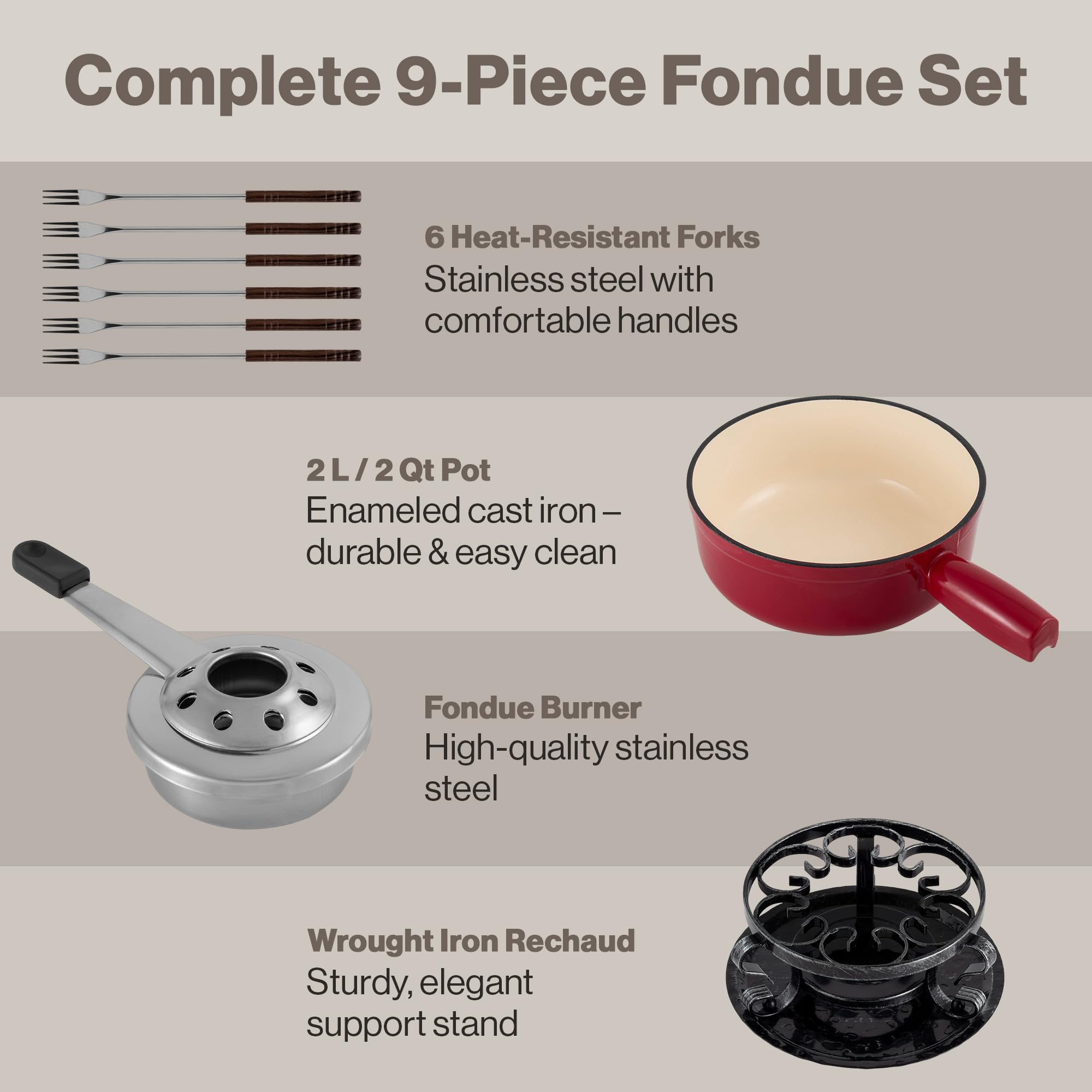 Swissmar Lugano six fondue forks with faux-wood handles for shared dipping