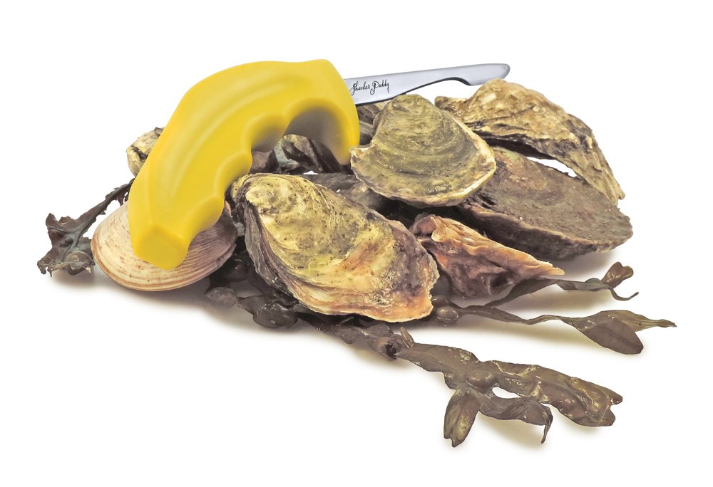 Ergonomic, non-slip handle with finger guard for safety during shucking.
