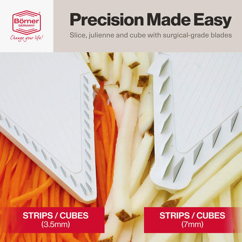 Swissmar V-Prep safety holder rotates for secure, finger-free slicing