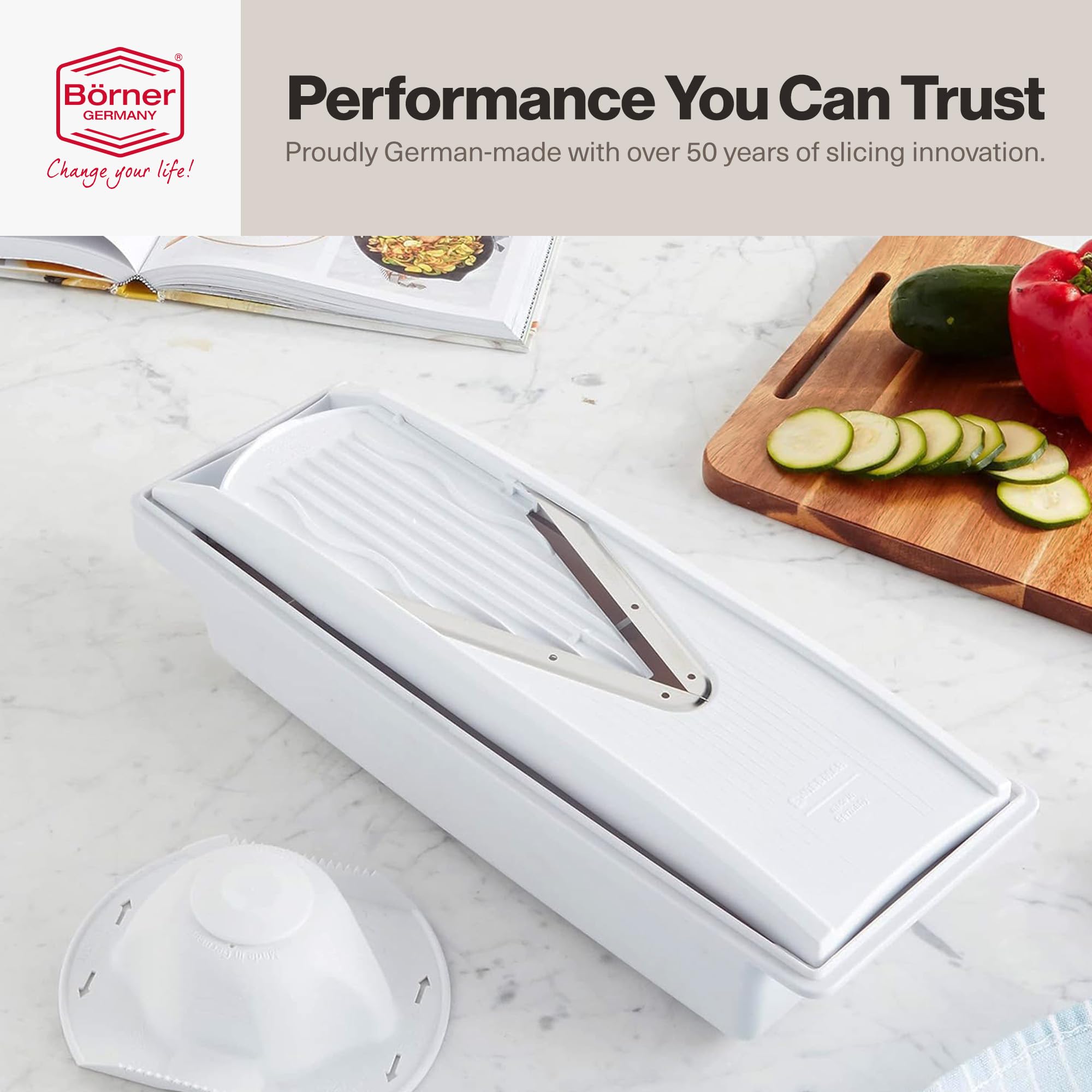 Swissmar V-Prep supports garnishes and salads with restaurant-quality precision