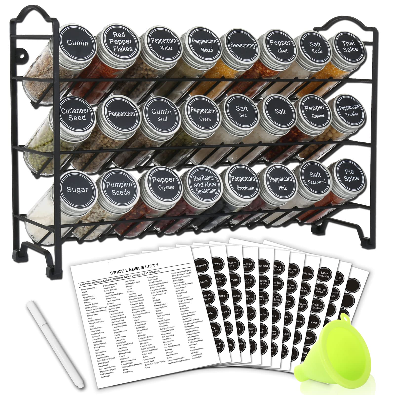 SWOMMOLY 3-tier spice rack on countertop keeps spices organized and accessible.
