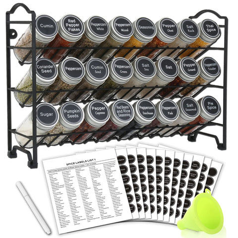 SWOMMOLY 3-tier spice rack on countertop keeps spices organized and accessible.