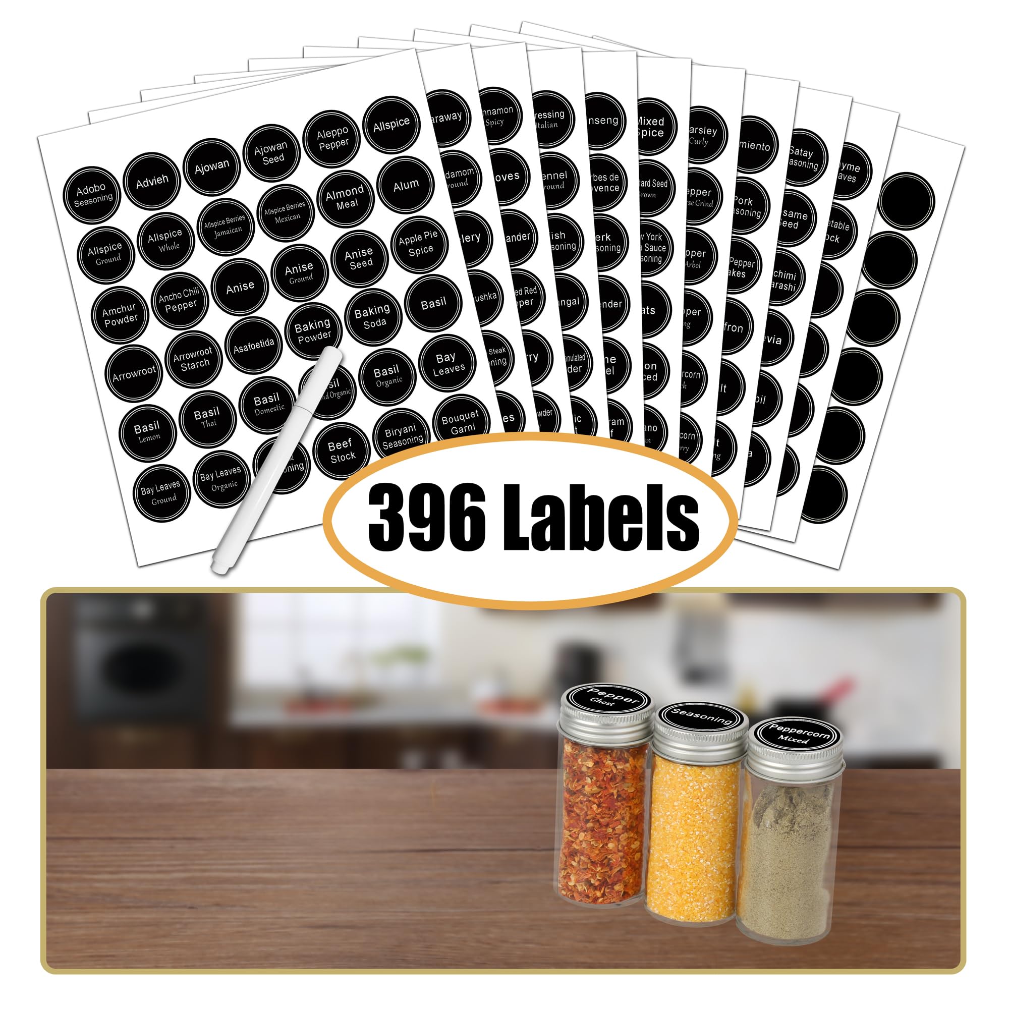 SWOMMOLY 396 spice labels simplify categorization for quick identification.