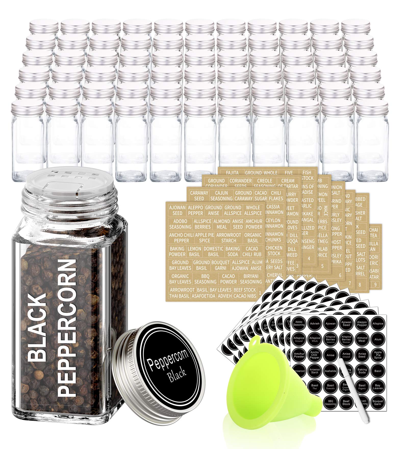 SWOMMOLY 66 glass spice jars set for organized spice storage and easy access