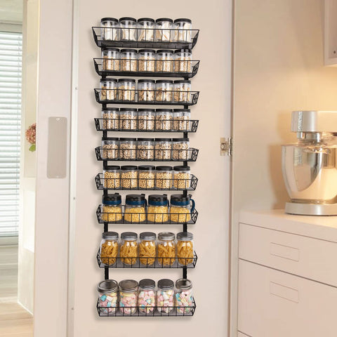 SWOMMOLY 9-tier wall-mount rack on display for kitchen organization.