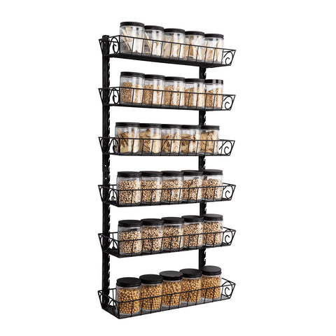 SWOMMOLY 6-tier wall mount spice rack demonstrates compact kitchen organization.