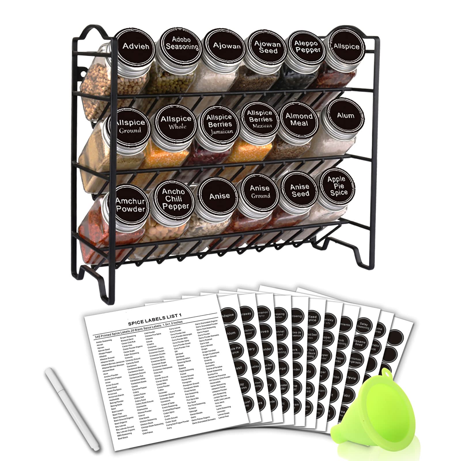 SWOMMOLY spice rack 3-tier with 18 jars for neat kitchen organization