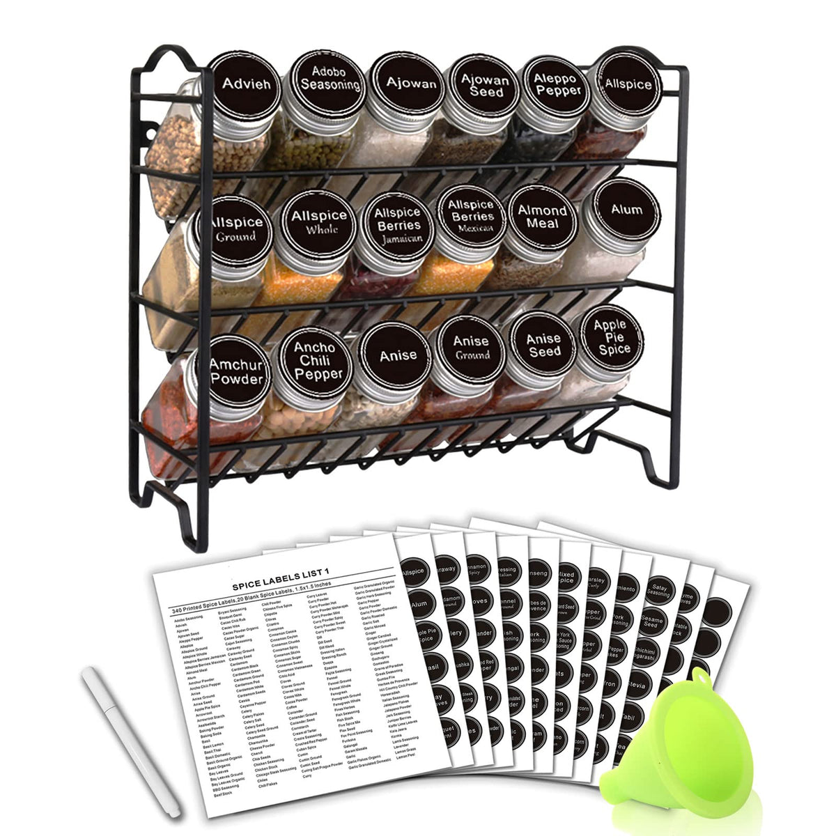 SWOMMOLY spice rack 3-tier with 18 jars for neat kitchen organization